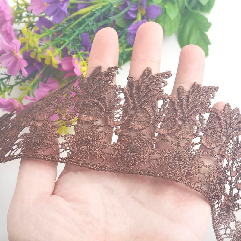Kuasting 7.5 Yards Floral Lace Edge Trim 9CM Width Europe Chips Pattern Inelastic Embroidery Lace Trim for Sewing Making, DIY Crafts, Gift Wrapping, Wedding Decor (Dark Coffee) - Image 3